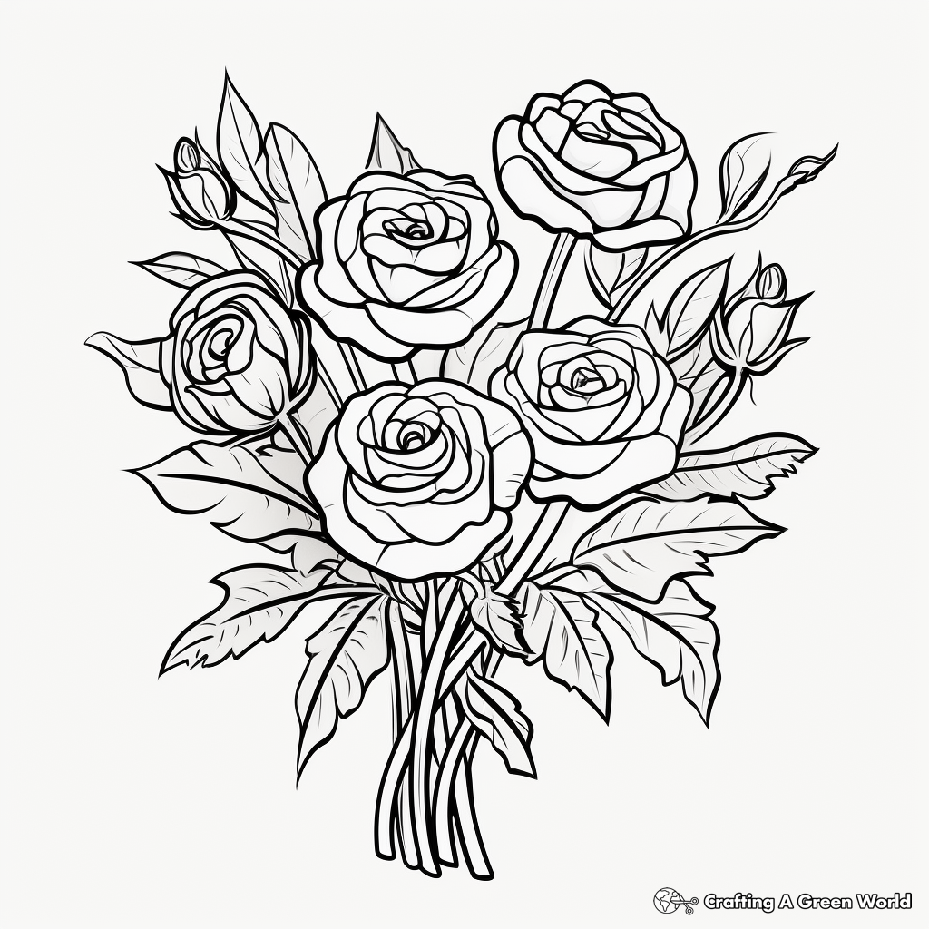 Romantic Rose Bouquet Coloring Pages 1