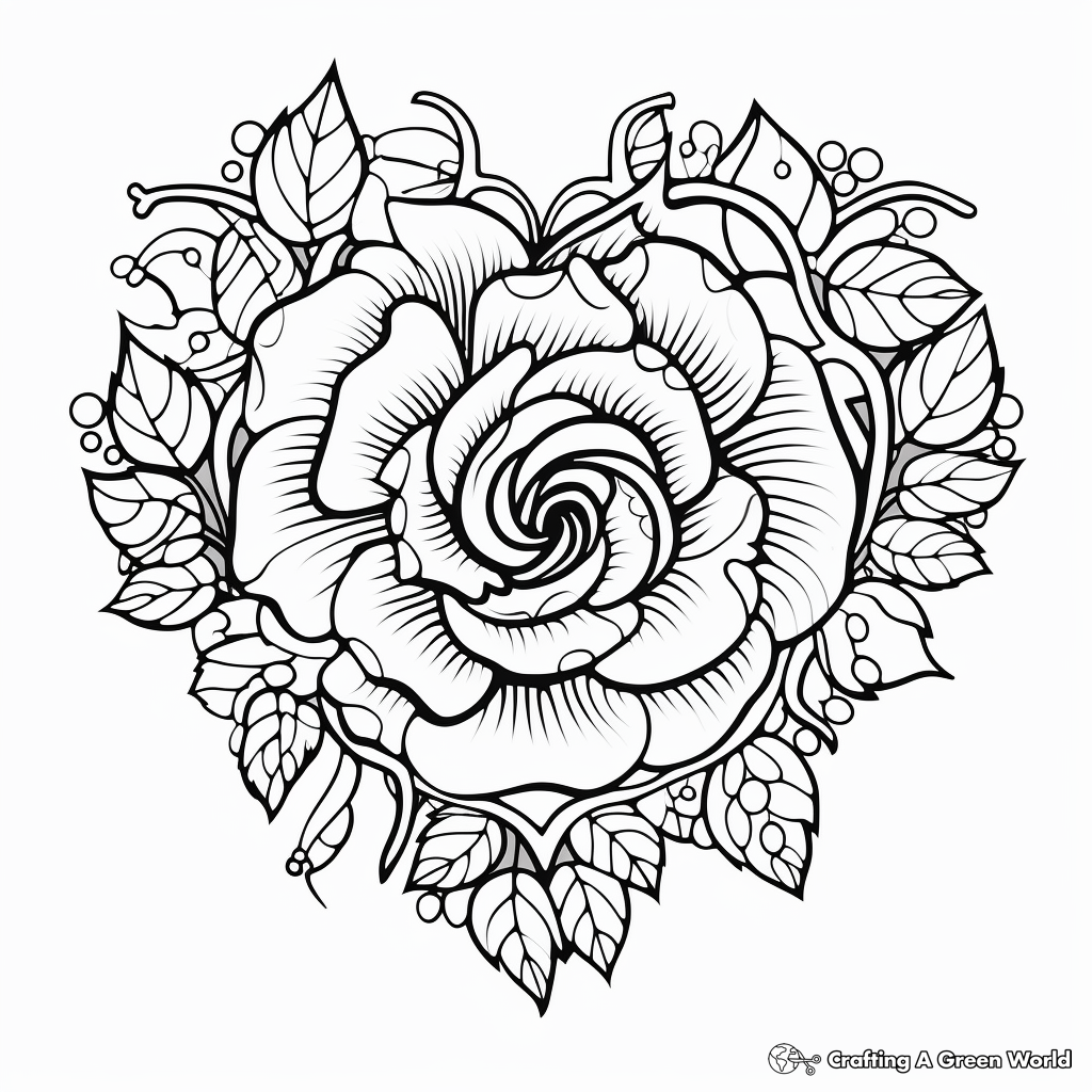 Romantic Rose Heart Coloring Pages 2