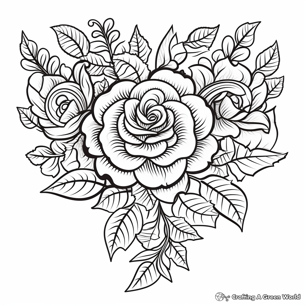 Romantic Rose Heart Coloring Pages 3
