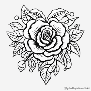 Romantic Rose Heart Coloring Pages 4