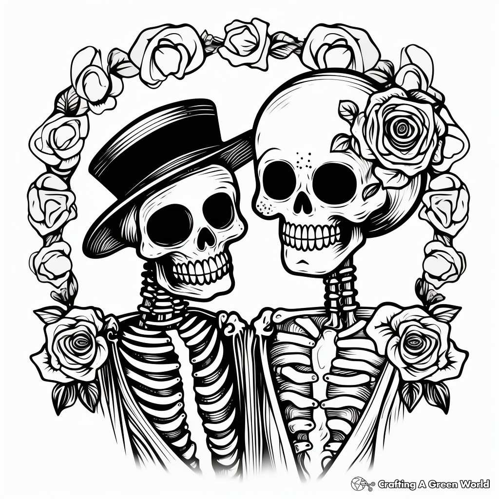 Romantic Skull Couple Coloring Pages 2