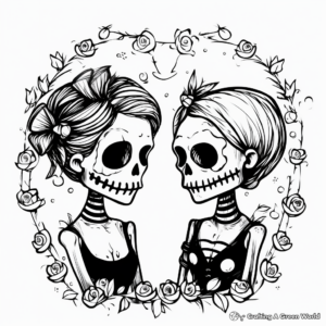 Romantic Skull Couple Coloring Pages 3