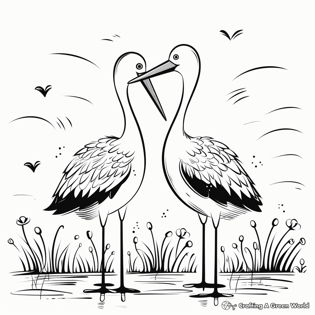 Romantic Stork Couple Coloring Pages 1