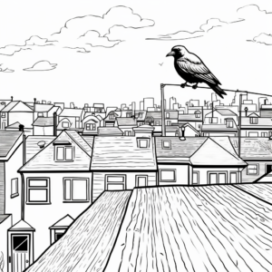 Rooftop Crow Scene Coloring Pages 4