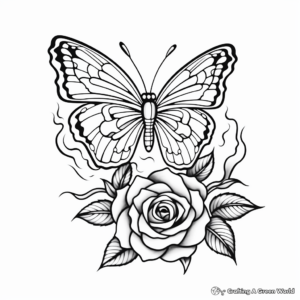 Rose and Butterfly Tattoo Coloring Pages 2