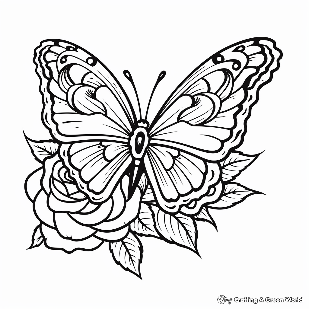 Rose and Butterfly Tattoo Coloring Pages 4