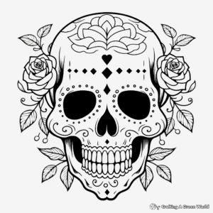 Rose Embellished Skull Coloring Pages 1
