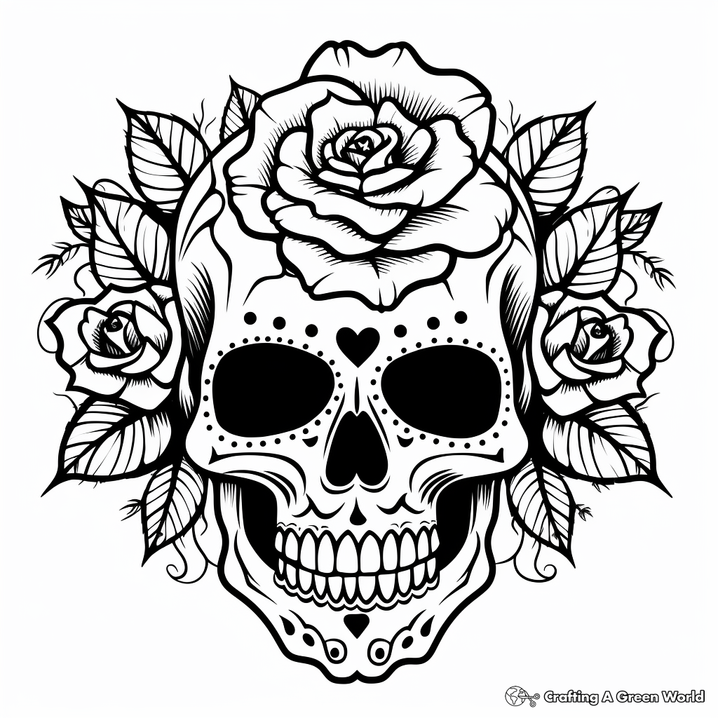 Rose Embellished Skull Coloring Pages 3