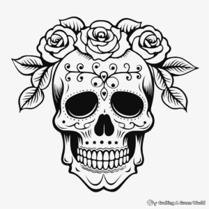 Rose Embellished Skull Coloring Pages 4