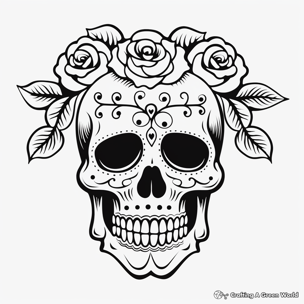 Rose Embellished Skull Coloring Pages 4