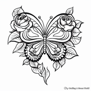 Rose Heart and Butterfly Coloring Pages 2
