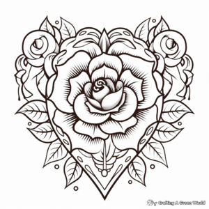 Rose Heart and Rainbows Coloring Pages for Kids 1