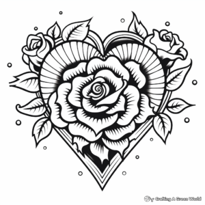 Rose Heart and Rainbows Coloring Pages for Kids 2