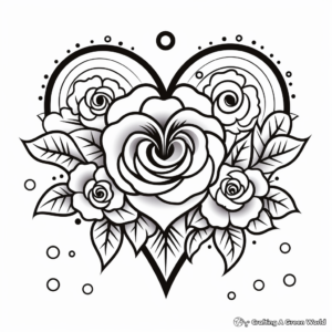 Rose Heart and Rainbows Coloring Pages for Kids 3