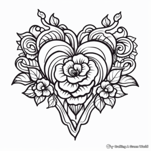 Rose Heart and Rainbows Coloring Pages for Kids 4