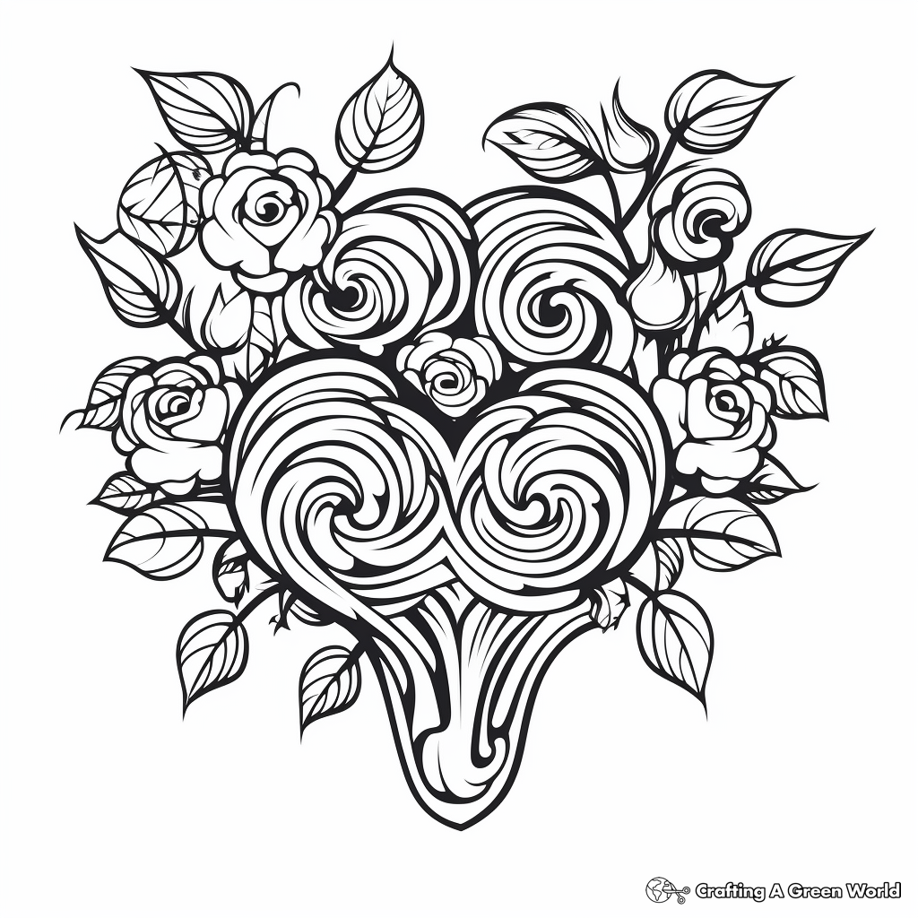 Rose Heart Bouquet Coloring Pages 2