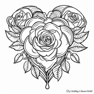 Rose Heart Coloring Pages in Victorian Style 1