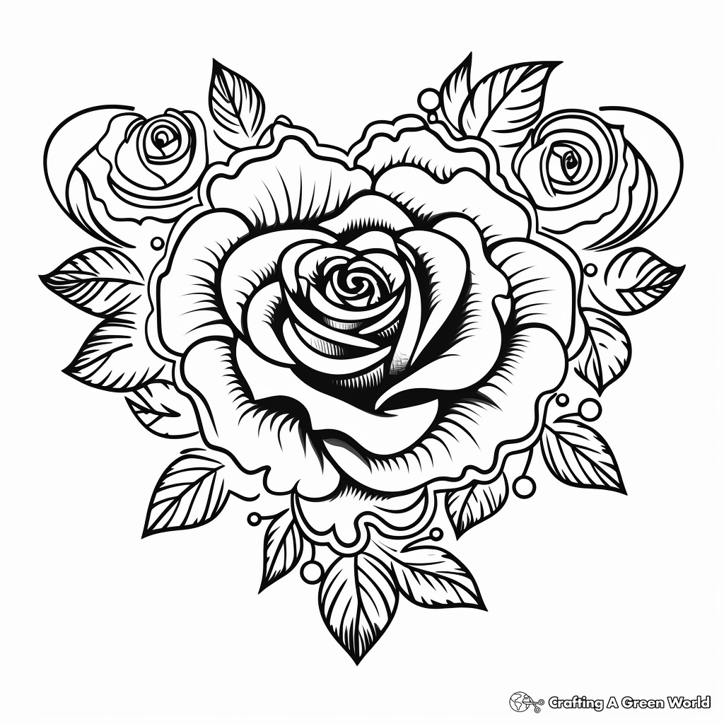 Rose Heart Coloring Pages in Victorian Style 2