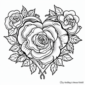 Rose Heart Coloring Pages in Victorian Style 3