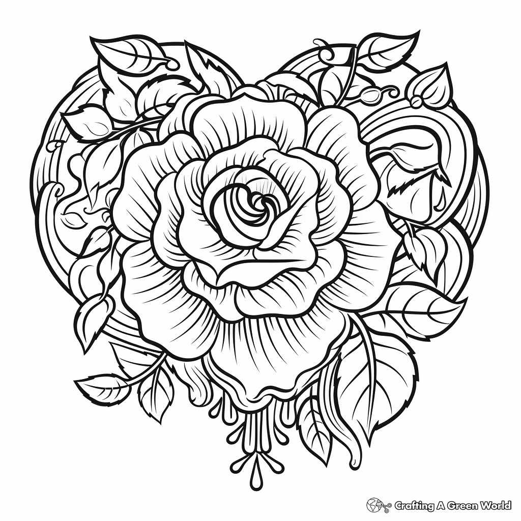 Rose Heart Coloring Pages with Love Messages 1