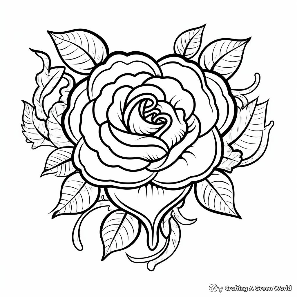 Rose Heart in Nature Coloring Pages 1