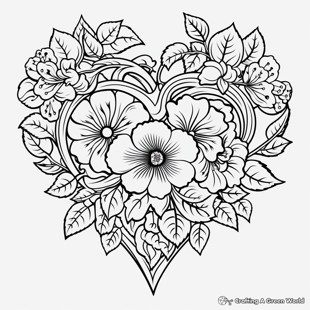 Rose Heart in Nature Coloring Pages 2