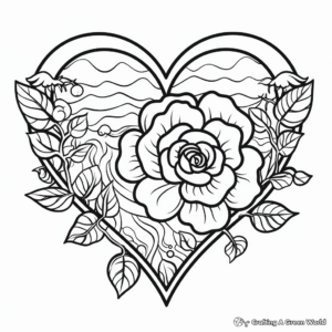 Rose Heart in Nature Coloring Pages 4