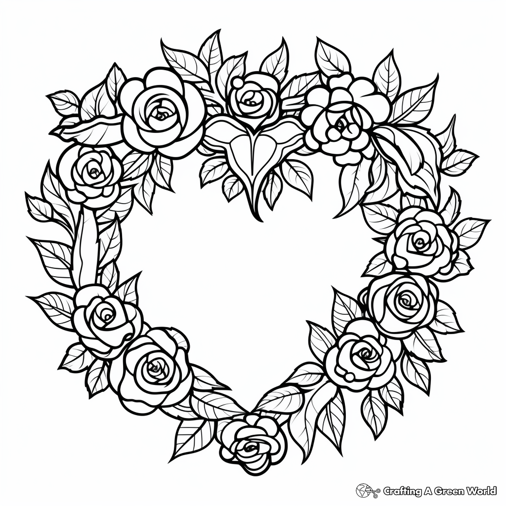 Rose Heart Wreath Coloring Pages 3
