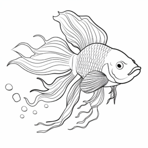 Rose Tail Betta Fish Design Coloring Pages 3