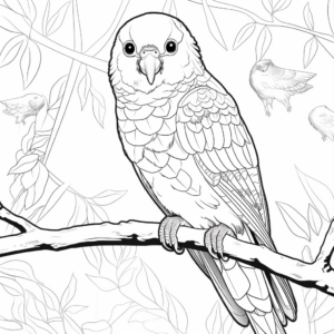 Rosella Parakeet Jungle Scene Coloring Pages 1