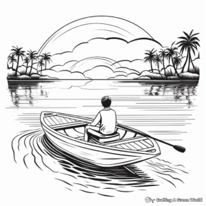 Rowboat During Sunrise Printable Coloring Sheets 3