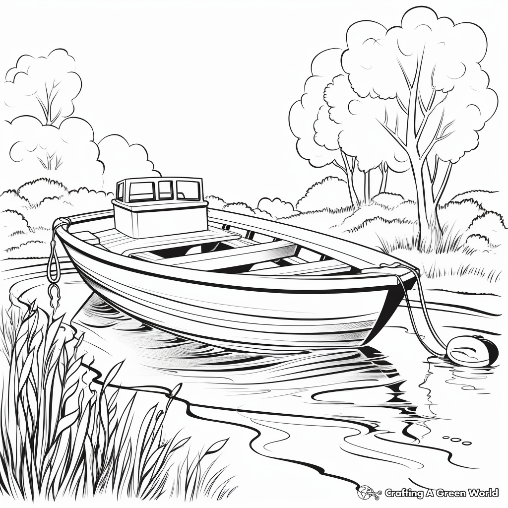 Rowboat Fishing Scene Coloring Pages 1