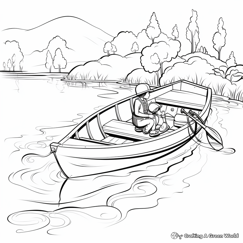 Rowboat Fishing Scene Coloring Pages 4