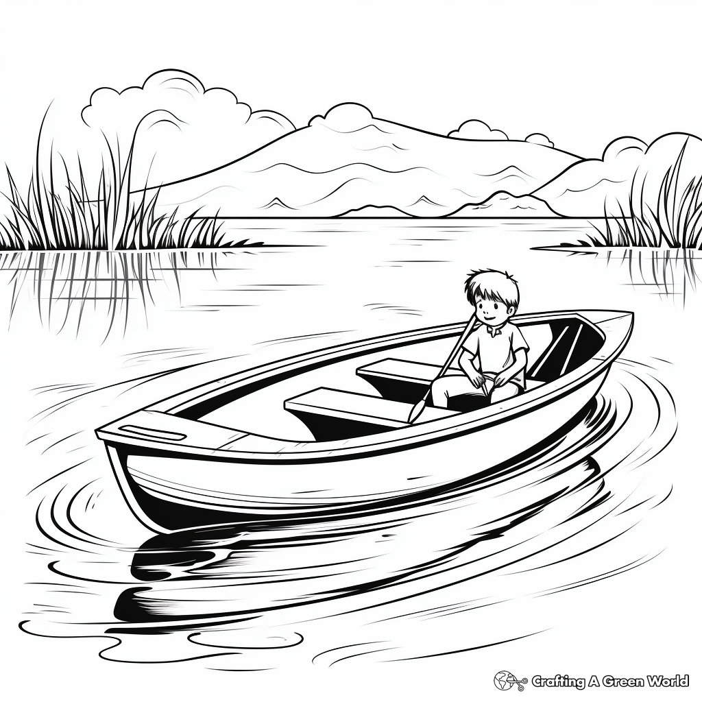 Rowboat on a Calm River Coloring Pages 1