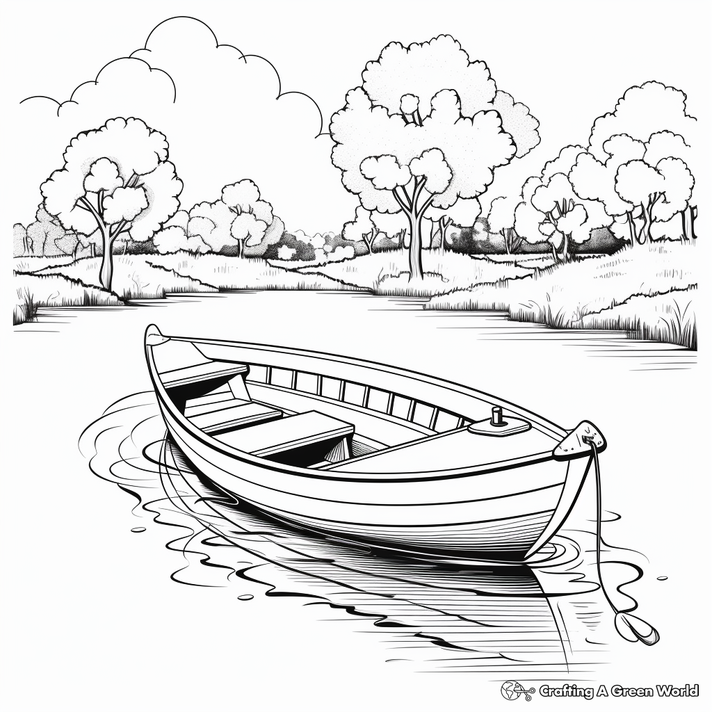 Rowboat on a Calm River Coloring Pages 3