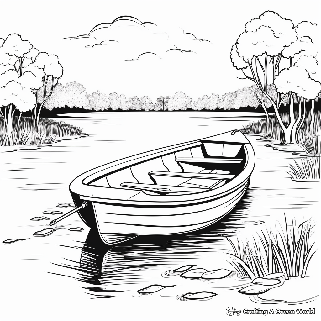Rowboat on a Calm River Coloring Pages 4