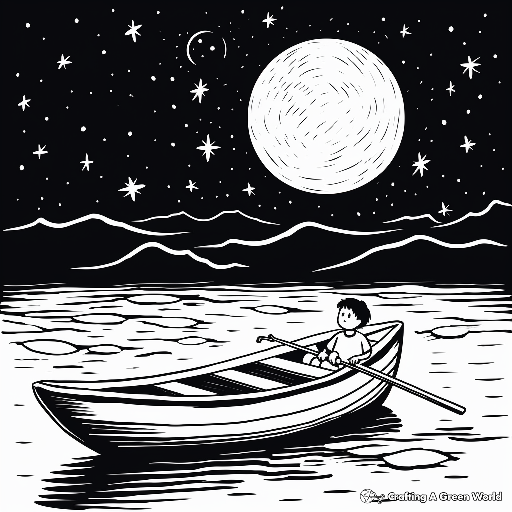Rowboat under the Night Sky Coloring Sheets 1