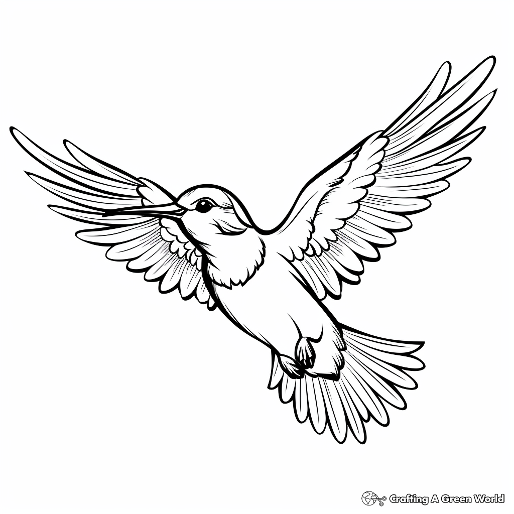 Ruby Throated Hummingbird Mid-flight Coloring Pages 1