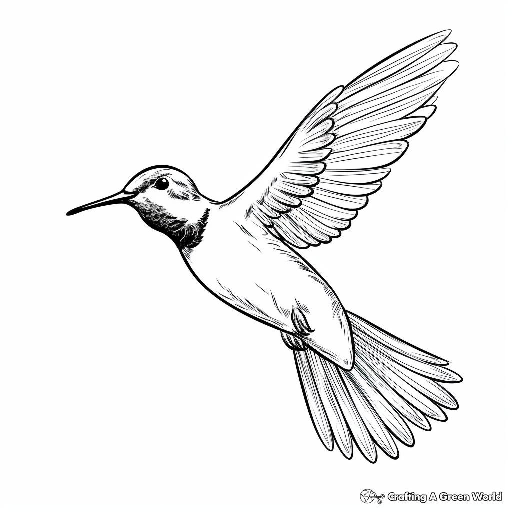 Ruby Throated Hummingbird Mid-flight Coloring Pages 4