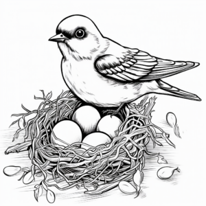 Ruby Throated Hummingbird Nest and Eggs Coloring Pages 3