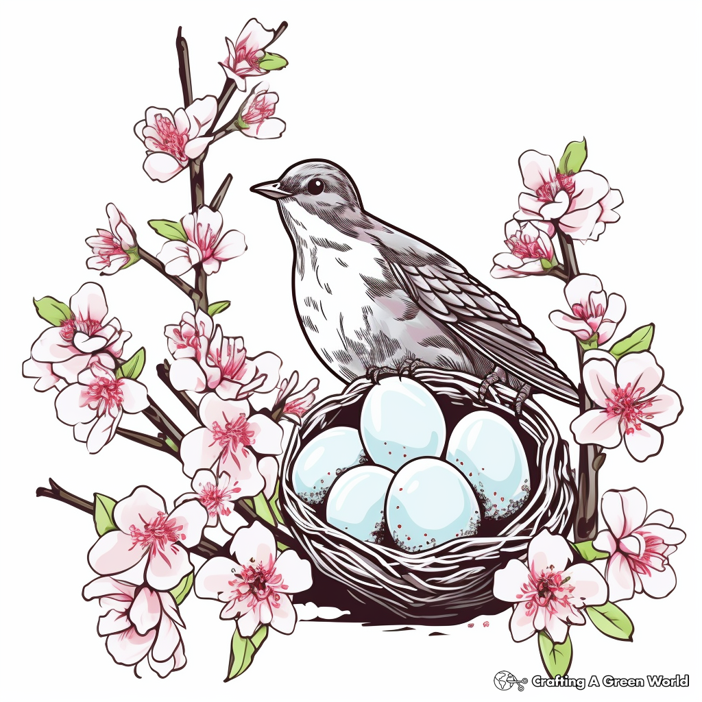 Ruby Throated Hummingbird Nest and Eggs Coloring Pages 4