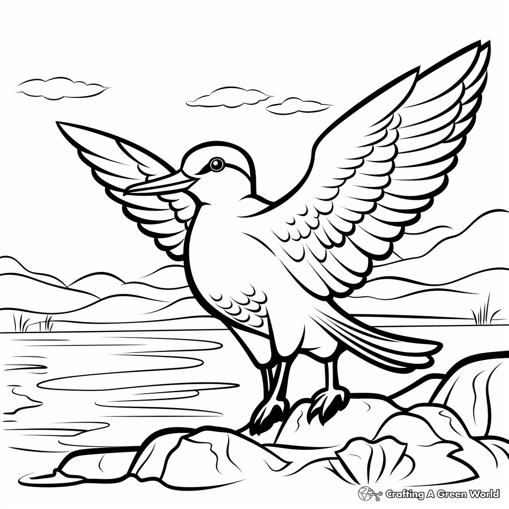 Ruby Throated Hummingbird with Background scenery Coloring Pages 2