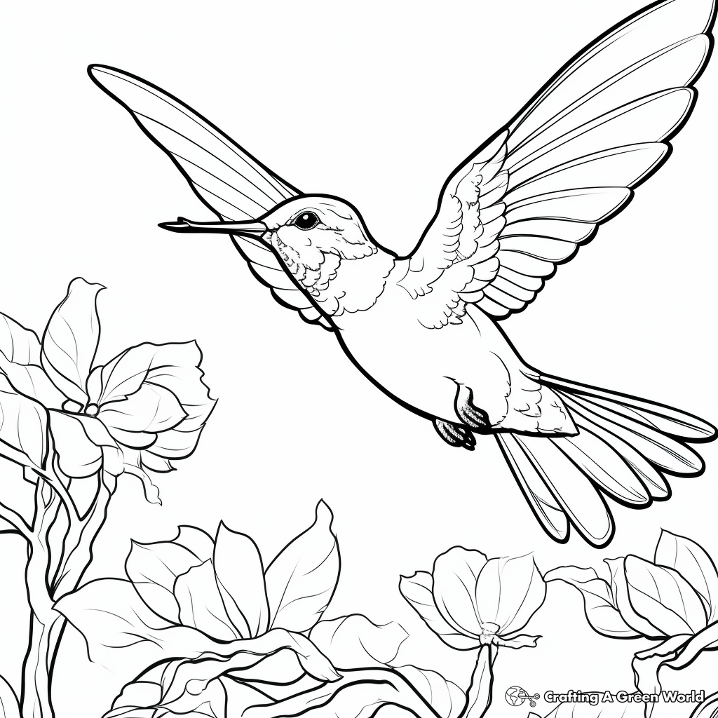 Ruby Throated Hummingbird with Background scenery Coloring Pages 3