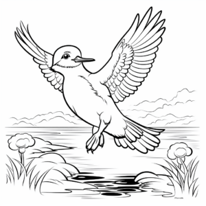 Ruby Throated Hummingbird with Background scenery Coloring Pages 4