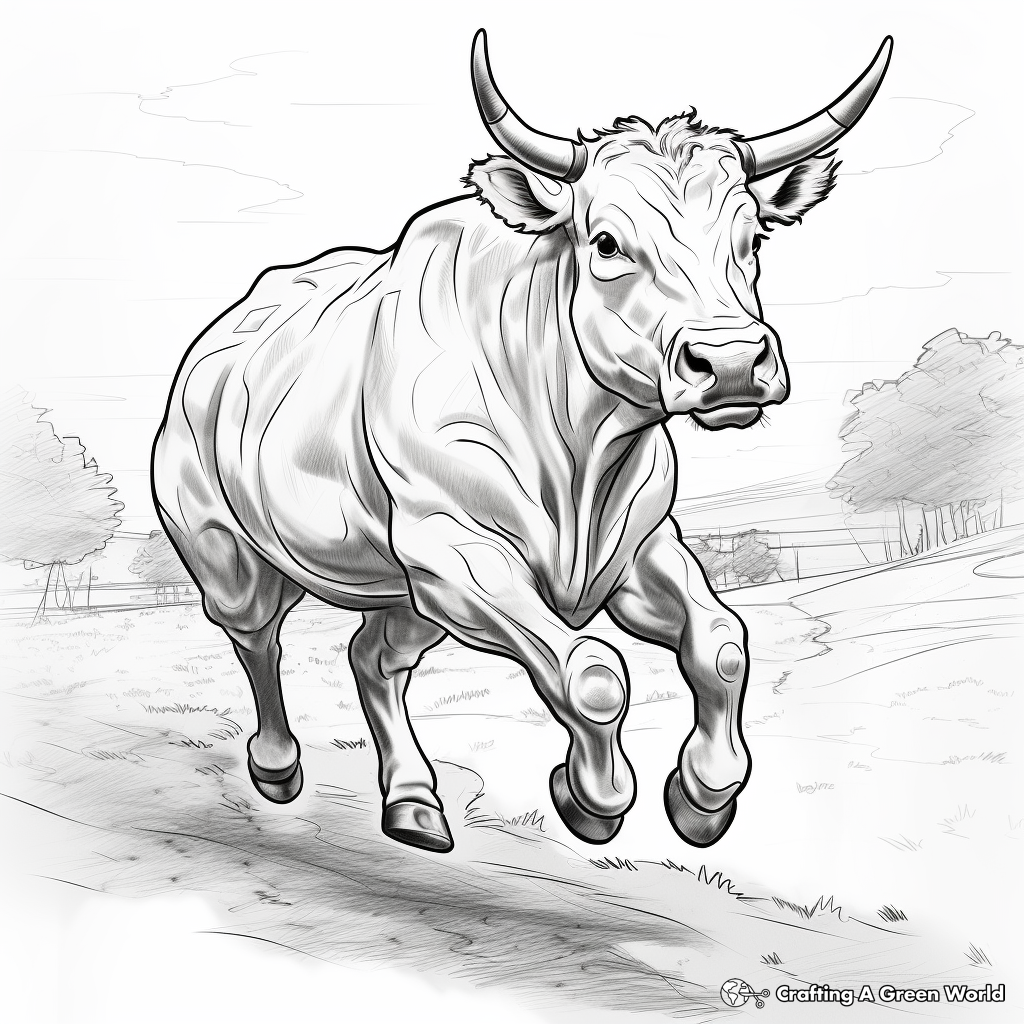 Running Bull Action Scene Coloring Pages 1