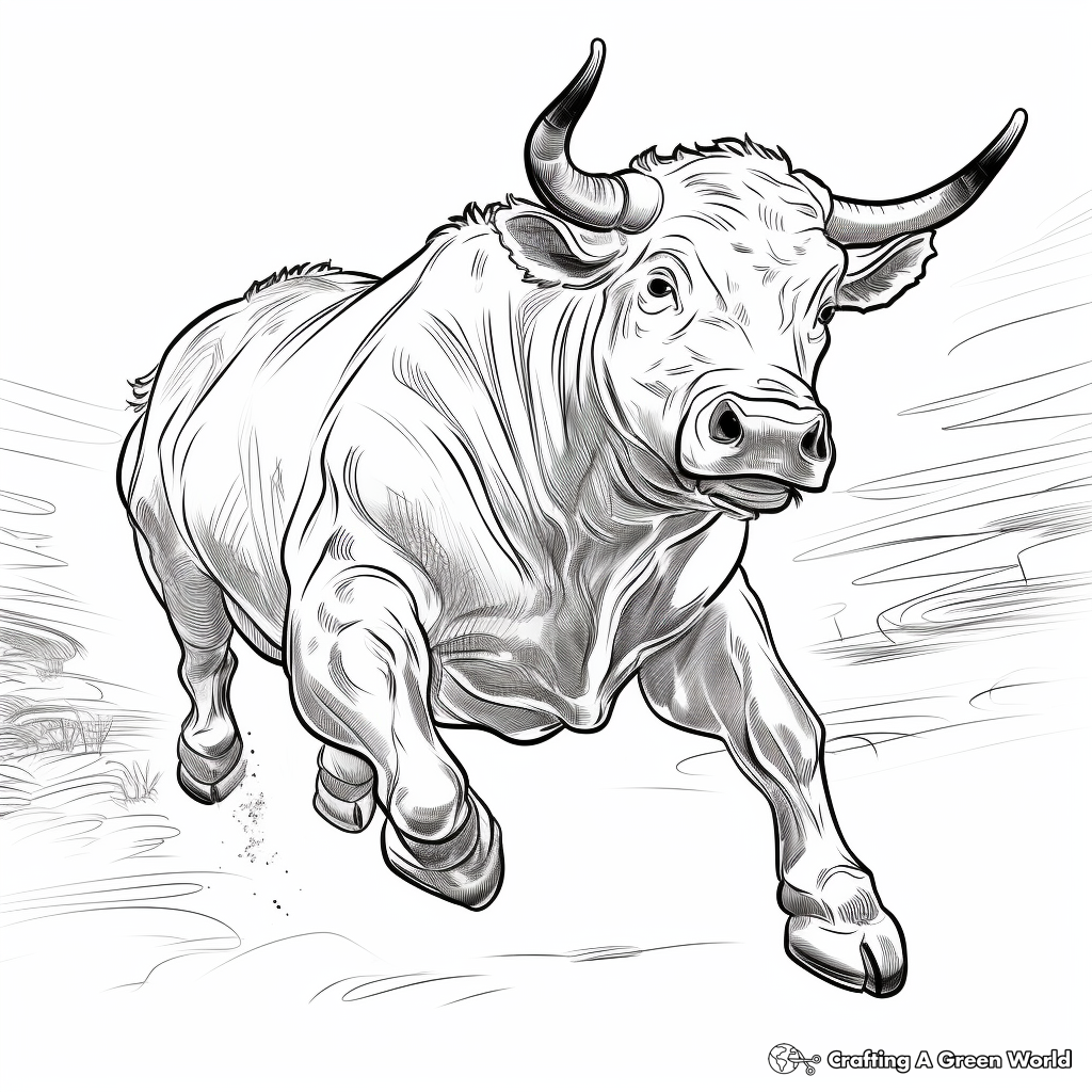 Running Bull Action Scene Coloring Pages 2