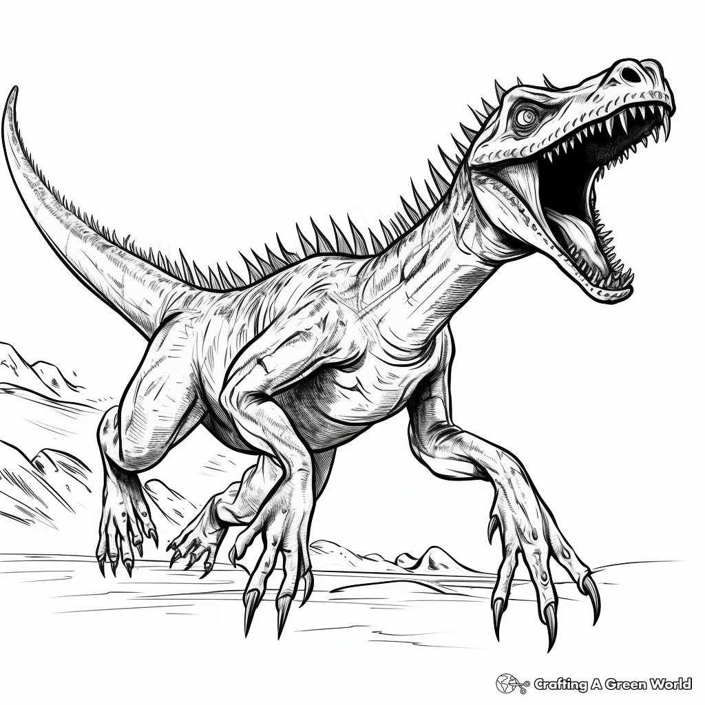 Running Deinonychus Scene Coloring Pages: Prehistoric Chase 1