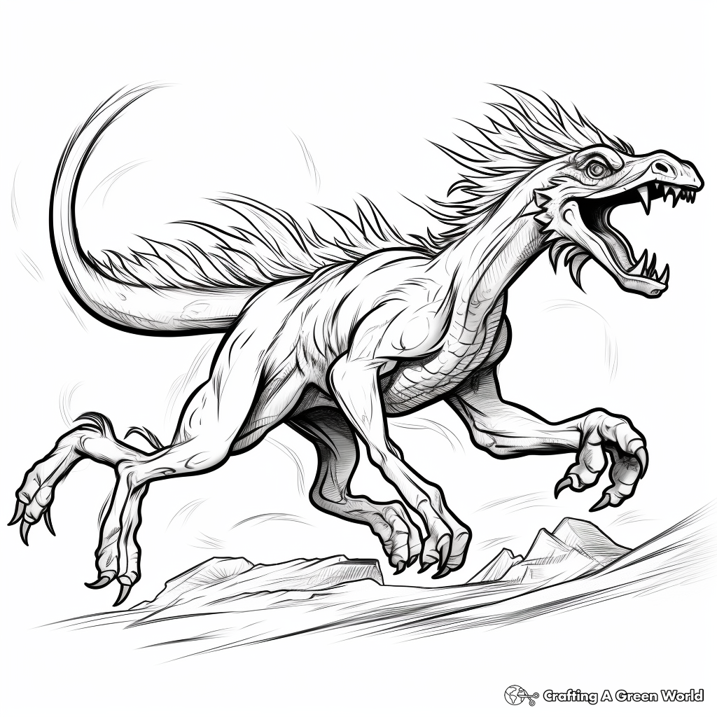 Running Deinonychus Scene Coloring Pages: Prehistoric Chase 4