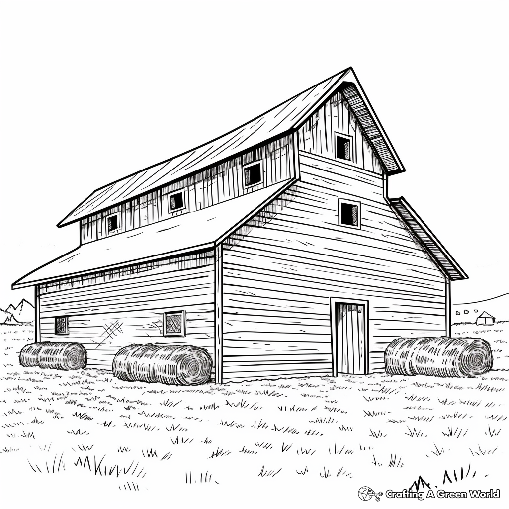 Rural-themed Hay Barn Coloring Sheets 1