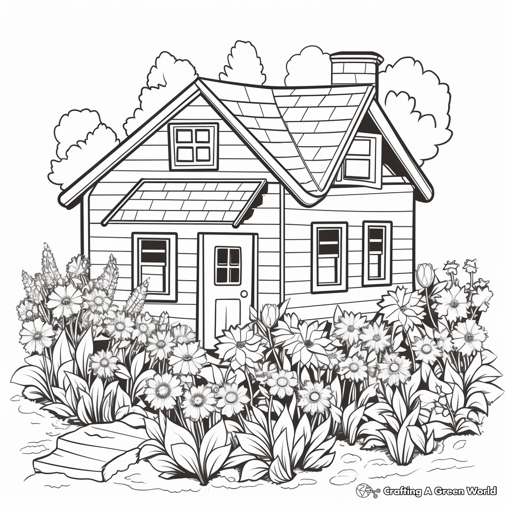 Rustic Cottage Garden Coloring Pages for Adults 3